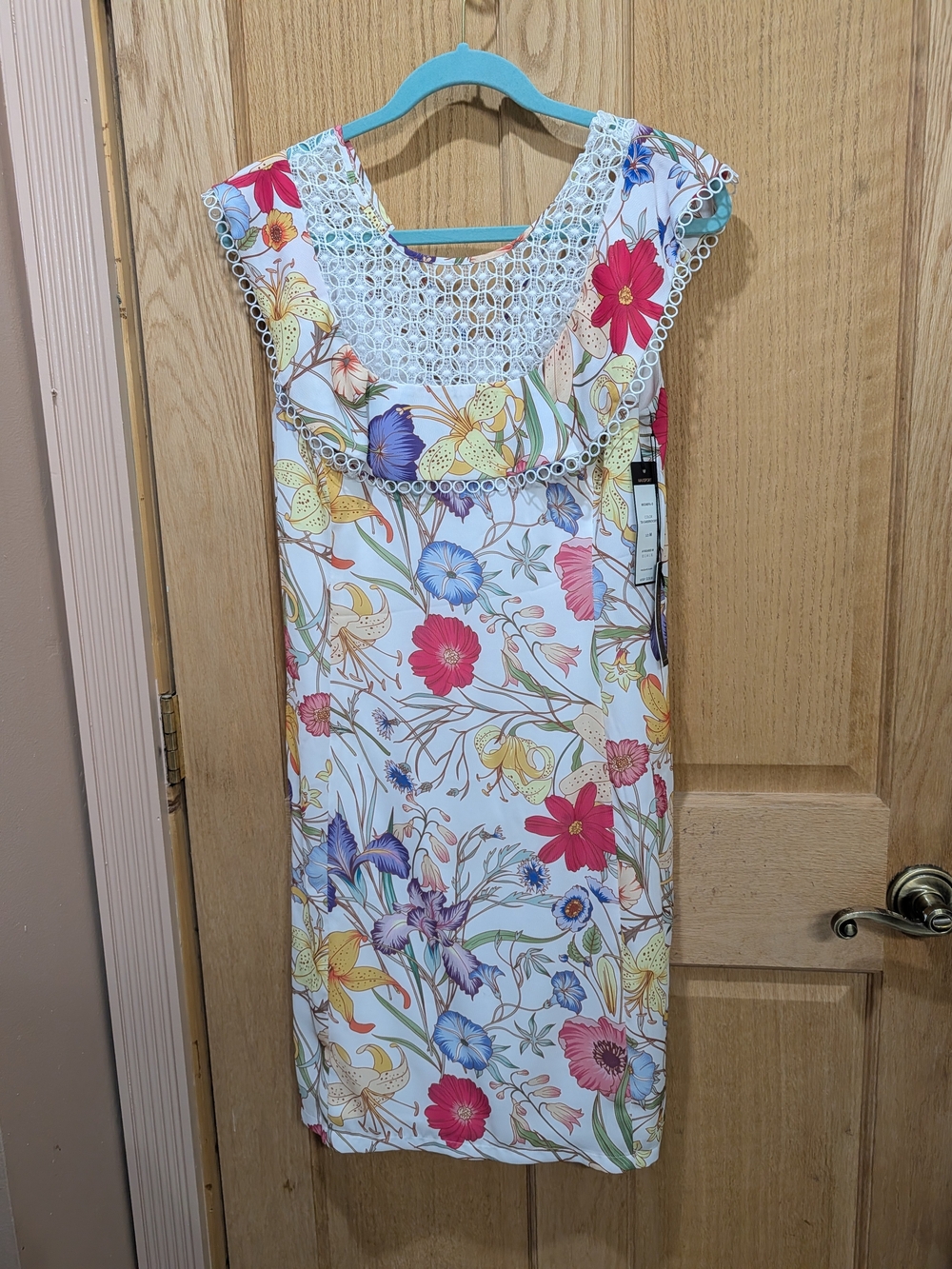 Crochet Yoke Floral Mini Dress - White Multi